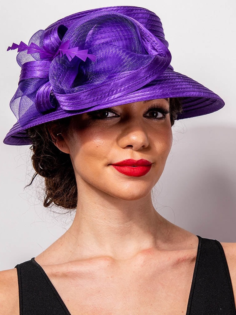 Elegant Purple Women’s Dress Hat with Decorative Bow